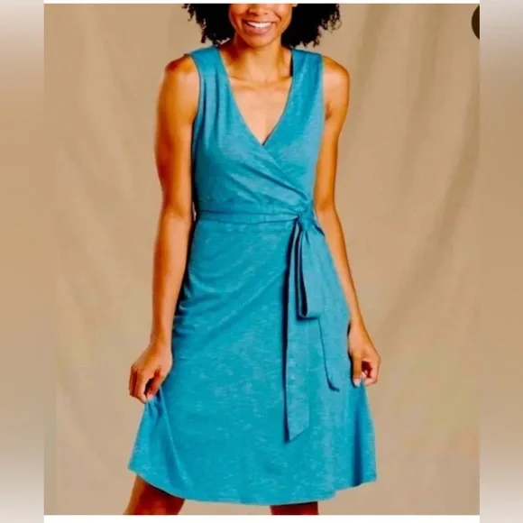 Toad&Co Cue Wrap Sleeveless Dress In Hydro Color . Size Large - Picture 10 of 11